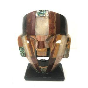 Folk Art Aztec Mayan Onyx Abalone Semi Precious Stone Mosaic Burial Face Mask MX